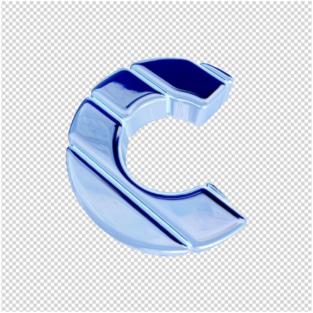 PSD 青い氷で作られた文字の底面図。 3d文字c