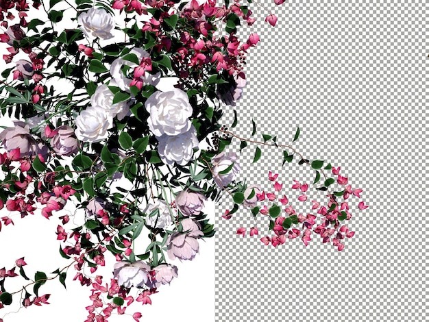 PSD bouganville e rose su sfondo trasparente rendering 3d