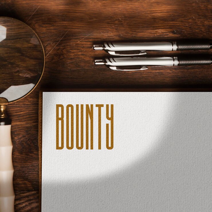 PSD bounty text and white paper logo mockup