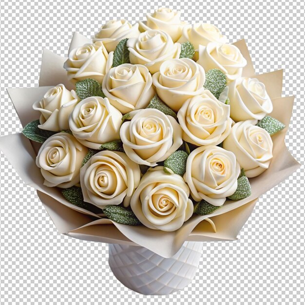 PSD bouquet di rose delicate perle di cioccolato bianco su sfondo trasparente