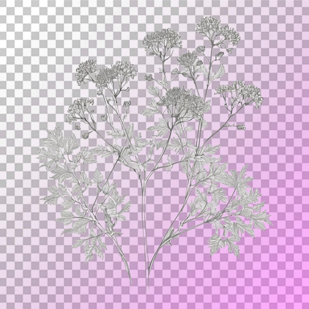 PSD bouquet of different flower tattoo line art transparent background