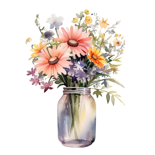PSD 花束 花瓶 冬のテーマ 水彩の絵画 アートデザイン 植物 花のエレガント