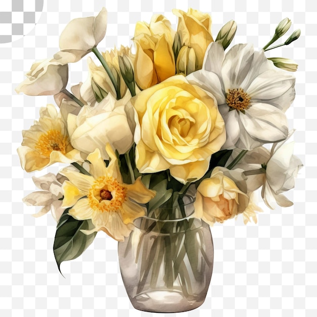 A bouquet of flowers in a vase - yellow and white flowers png download