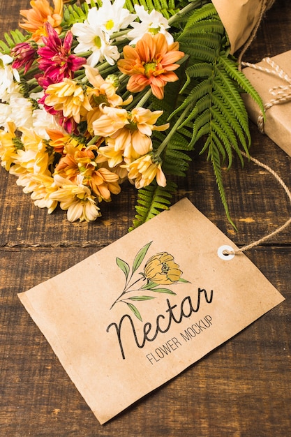 Bouquet of flowers with mock-up tag