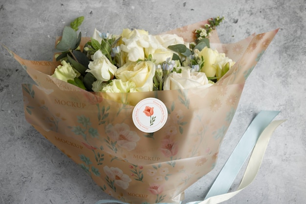 PSD bouquet of flowers with paper cone packaging