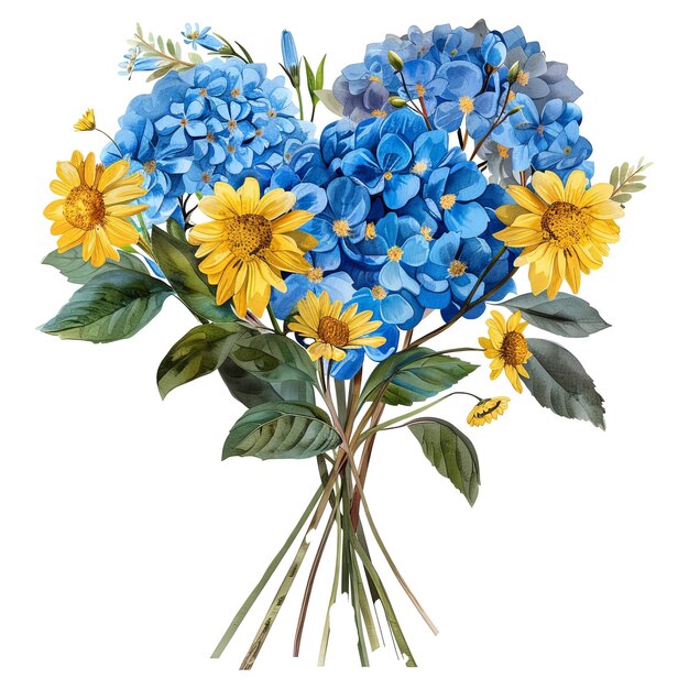 PSD bouquet di fiori blu e gialli