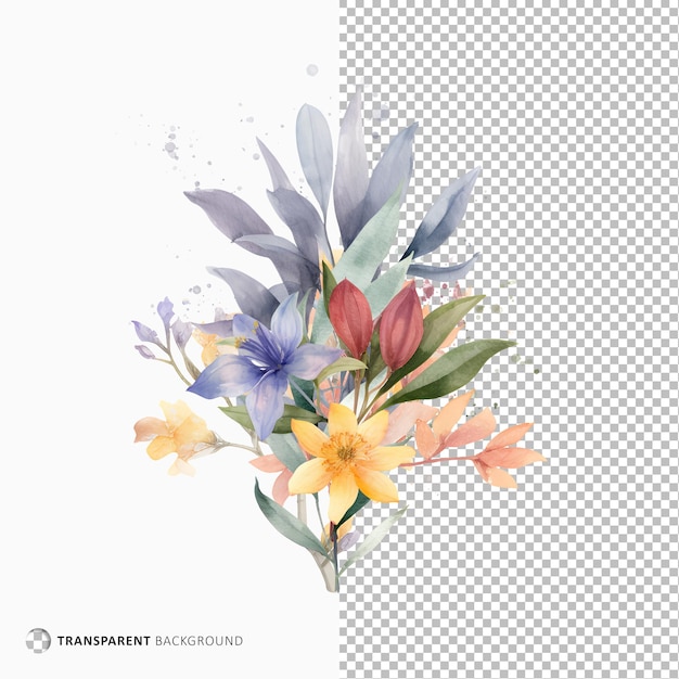 Букет акварельных цветов изолирован на прозрачном фоне