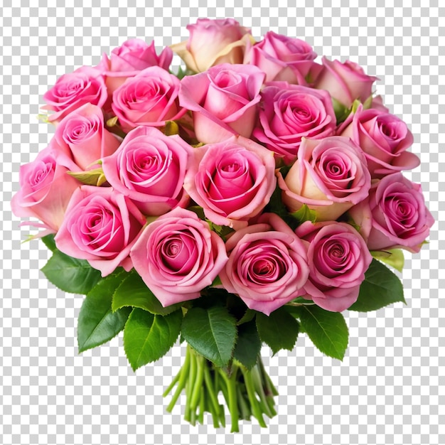 A bouquet of pink roses in a vase on transparent background