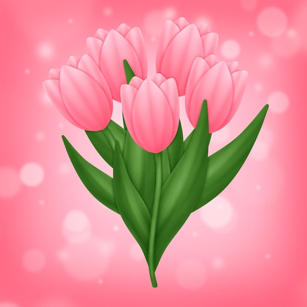 PSD bouquet of pink tulip flowers on a pink background