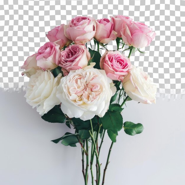 PSD un bouquet di rose rosa e bianche con un disegno di diamante sullo sfondo