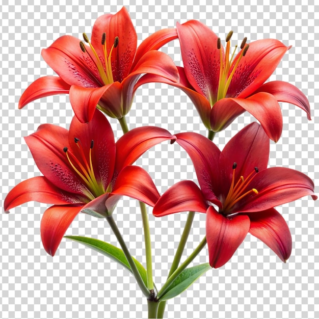 PSD a bouquet of red lilies on transparent background