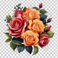 PSD bouquet of red and orange roses isolated on transparent background