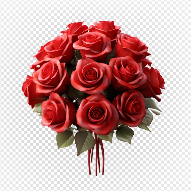 PSD bouquet of red roses isolated on transparent background plastic rose decoration generative ai