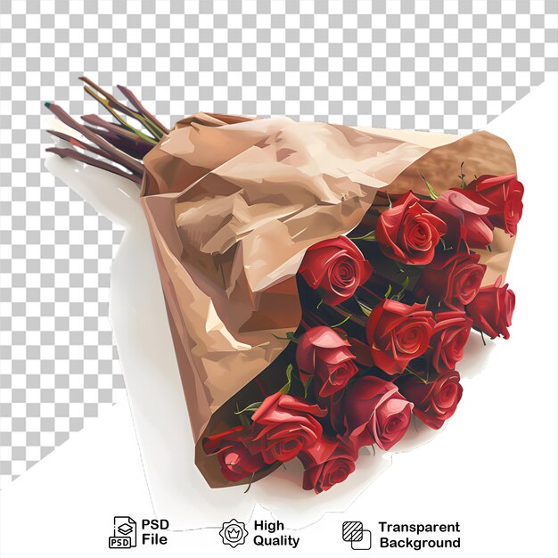 PSD a bouquet of red roses with a white ribbon around the bottom on transparent background