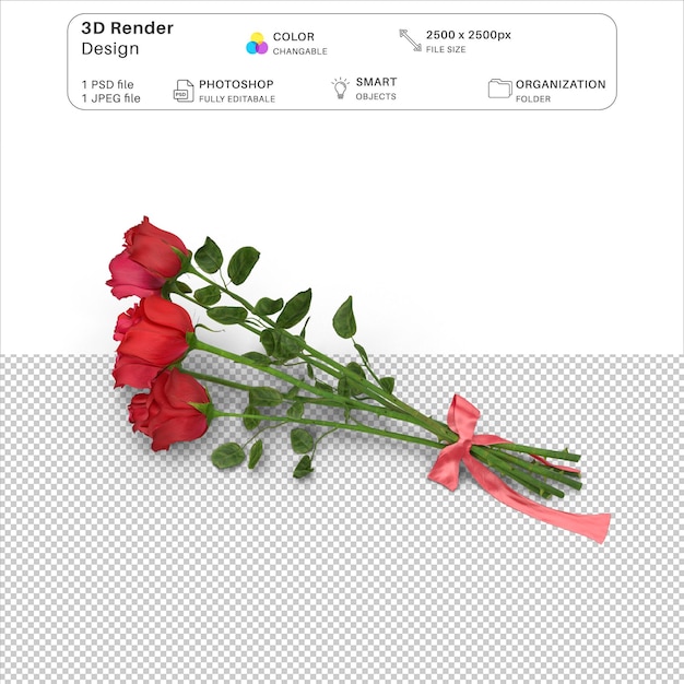 Bouquet of rose flower 3d modeling psd file