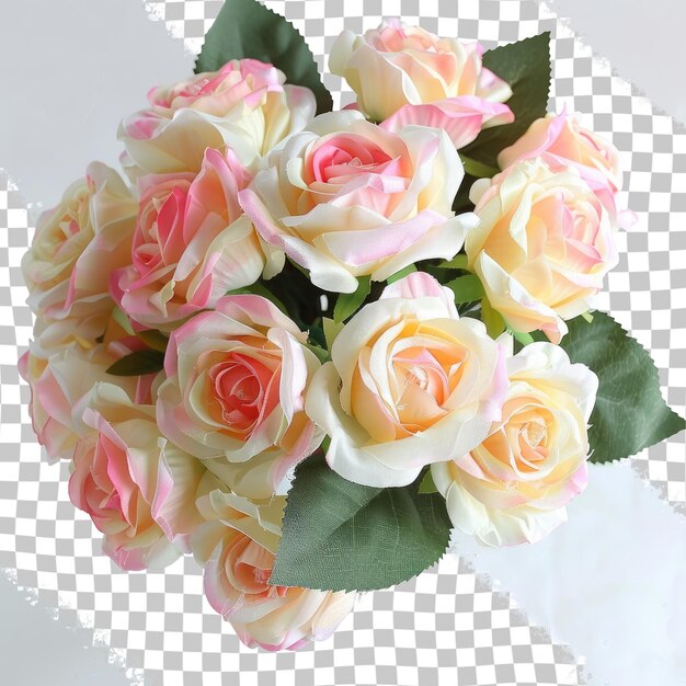 PSD un bouquet di rose con foglie verdi e uno sfondo bianco