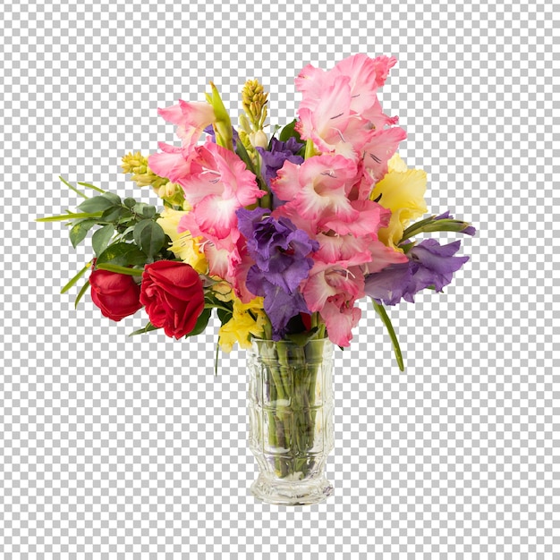 PSD bouquet van gemengde bloemen en bladeren in een vaas