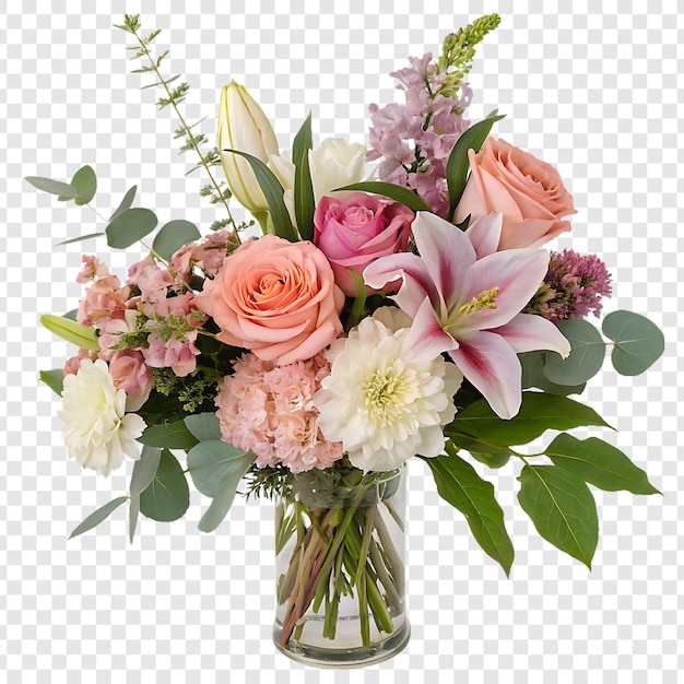 Bouquet van gemengde bloemen geïsoleerd op een doorzichtige achtergrond