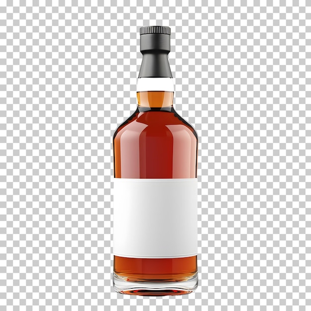 Bottiglia di bourbon con etichetta bianca isolata su sfondo trasparente