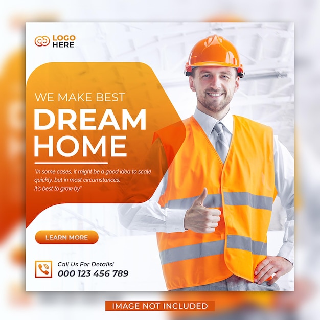 Bouw klusjesman huisreparatie en real estate social media banner template