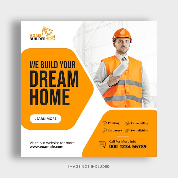 Bouw Renovatie Huisreparatie Social Media Post Premium Psd