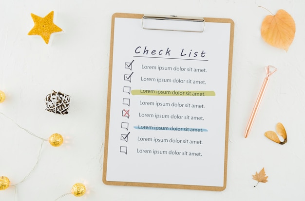 Bovenaanzicht checklist met mock-up