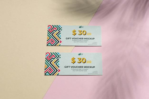 PSD bovenaanzicht geometrische vouchers mockup