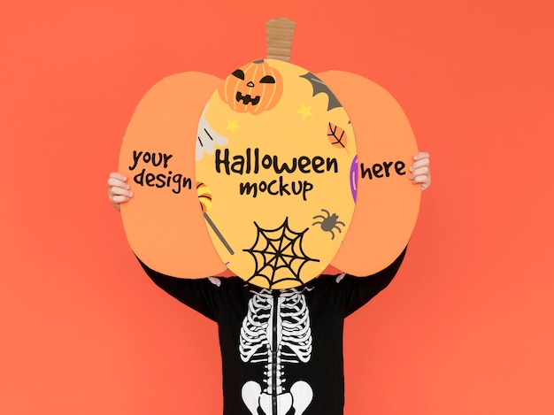 Bovenaanzicht halloween mock-up met tekening