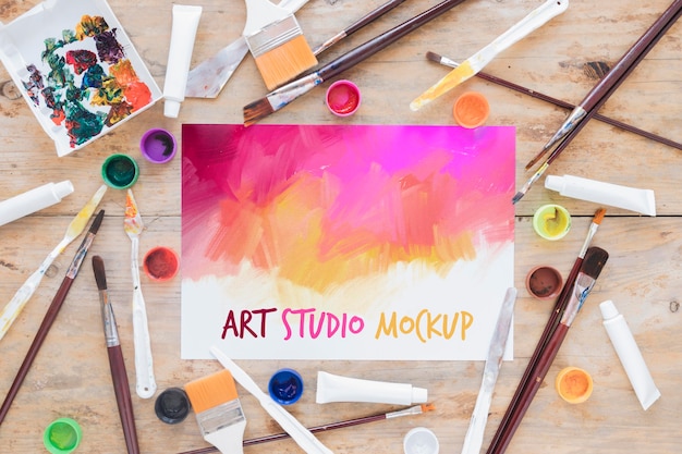 Bovenaanzicht kunststudio mock-up