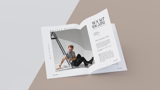Bovenaanzicht op geopend tijdschriftontwerpmodel
