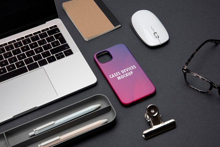 PSD bovenaanzicht op mockup van telefoonhoes