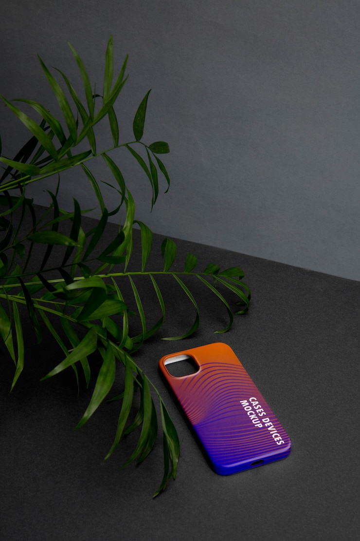PSD bovenaanzicht op mockup van telefoonhoes