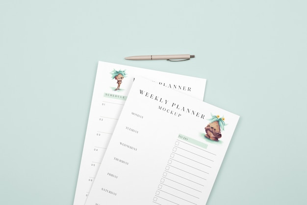 PSD bovenaanzicht op planner mockup-ontwerp