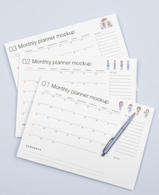 PSD bovenaanzicht op planner mockup-ontwerp