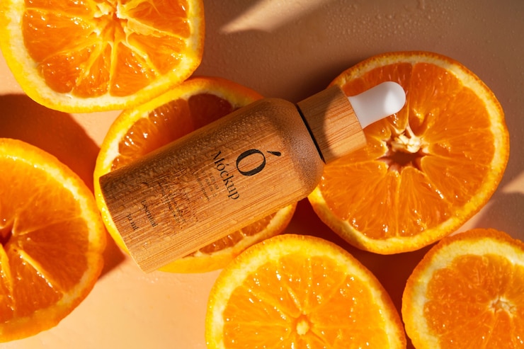 PSD bovenaanzicht op vitamine c-serummodel