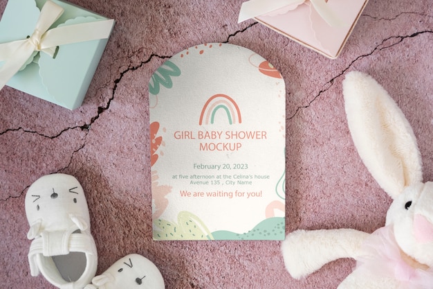 PSD bovenaanzicht over baby shower mockup