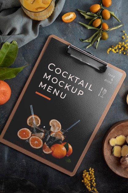 PSD bovenaanzicht over mockup-ontwerp voor cocktailflyers