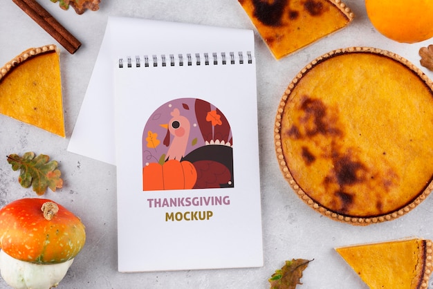 Bovenaanzicht over thanksgiving day notebook mockup