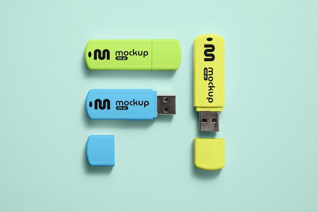 PSD bovenaanzicht over usb mockup-ontwerp