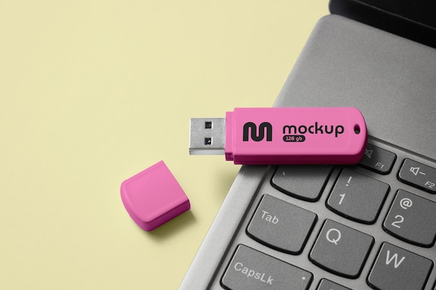 PSD bovenaanzicht over usb mockup-ontwerp