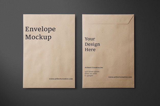 PSD bovenaanzicht papieren envelop mockup