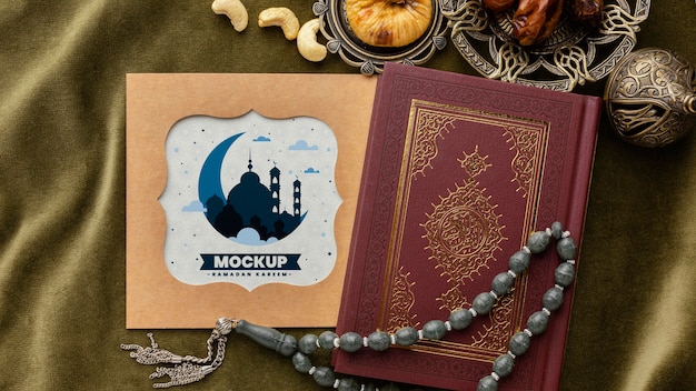 PSD bovenaanzicht ramadan print mockup