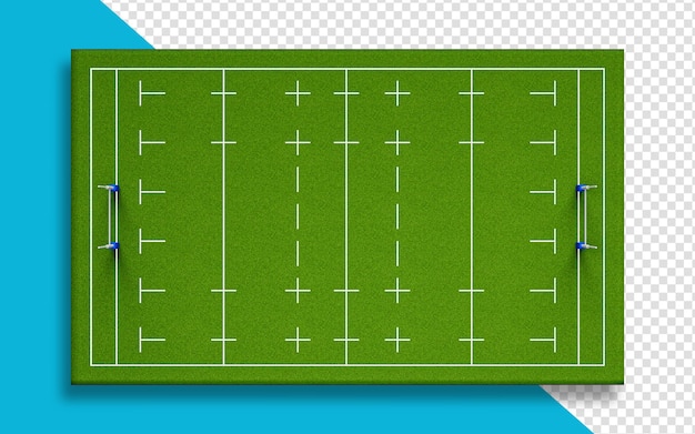 Bovenaanzicht Rugbystadion of Amerikaans voetbalveld Gronddwarsdoorsnede met groen grasveld 3d