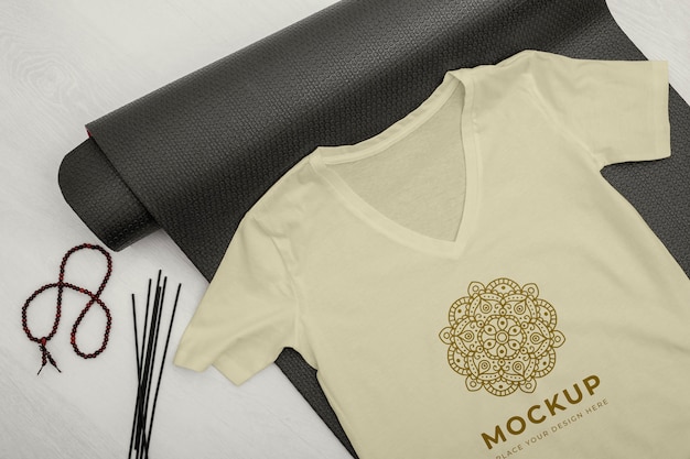 PSD bovenaanzicht shirt yoga branding mockup