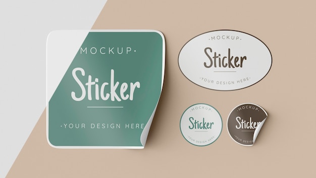 PSD bovenaanzicht stickercollectie mock-up