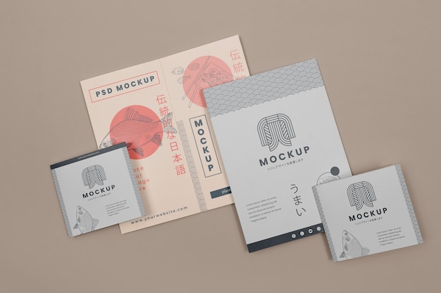 PSD bovenaanzicht van japanse brochure japan design mockup