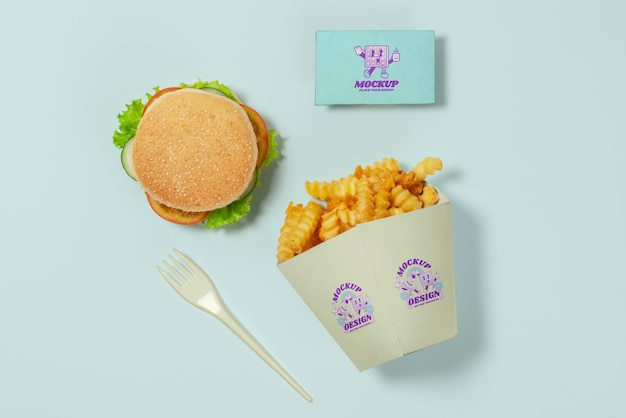 PSD bovenaanzicht van kartonnen fastfood verpakking mock-up ontwerp