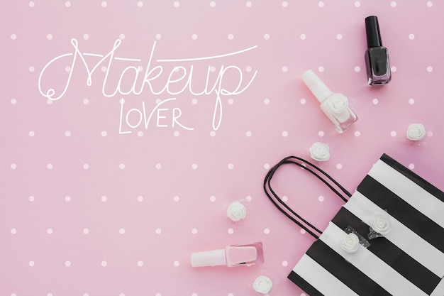 PSD bovenaanzicht van make-up concept mock-up