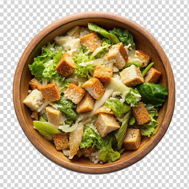 PSD bovenbeeld van caesar-salade in een schaal geïsoleerd op een doorzichtige achtergrond