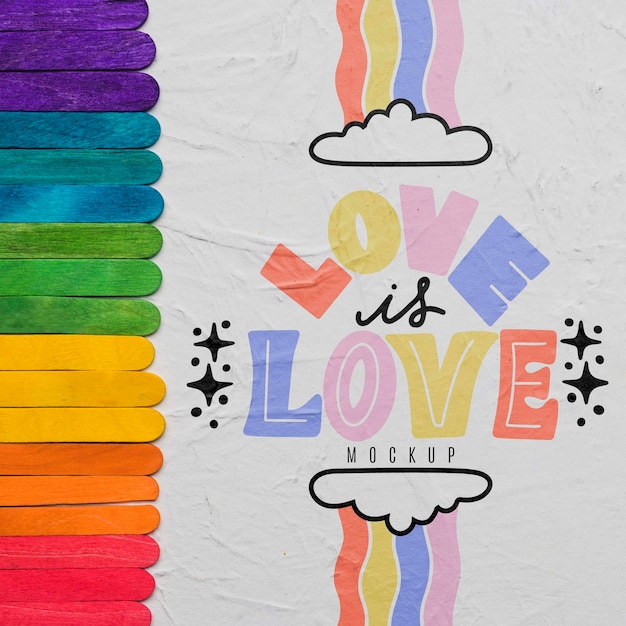 Bovenbeeld van regenboogkleuren voor trots met liefde